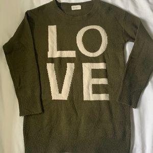 COPY - Dreamers long soft olive sweater/dress w cream block LOVE front EUC